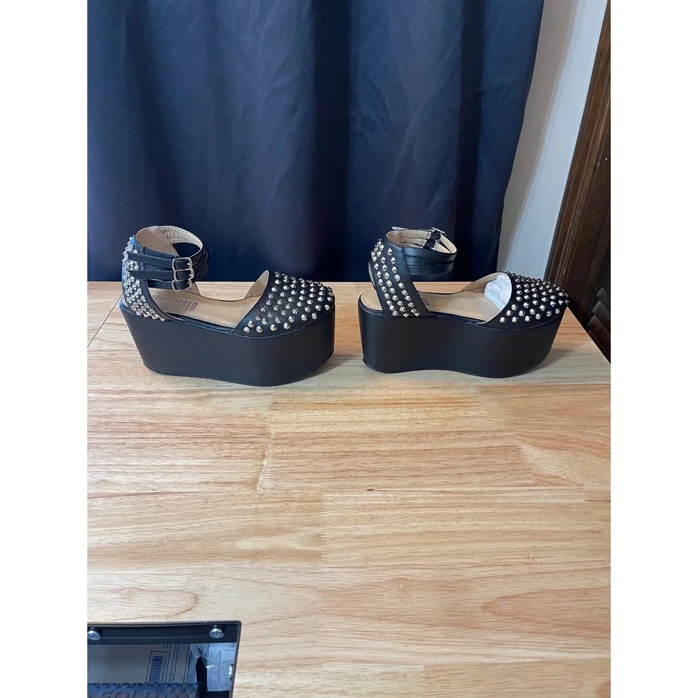 Ego and Greed She Cray Black Studded Platform Wedge Sandals Womens Size 7 Punk